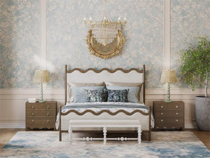 Chloe King Bed in Straw Wash w/ Colorado Boucle Ivory Fabric-Blue Hand Home