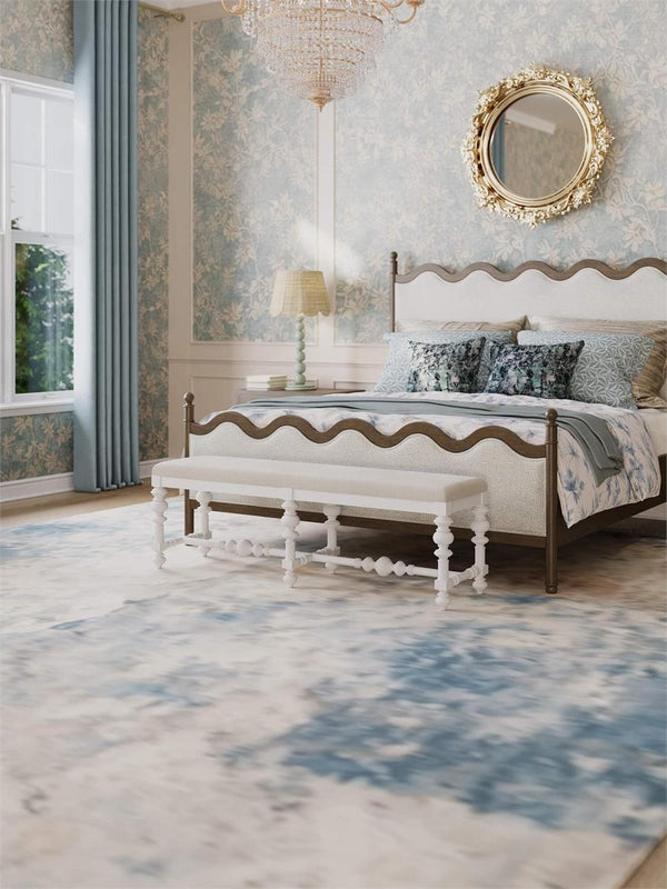 Chloe King Bed in Straw Wash w/ Colorado Boucle Ivory Fabric-Blue Hand Home