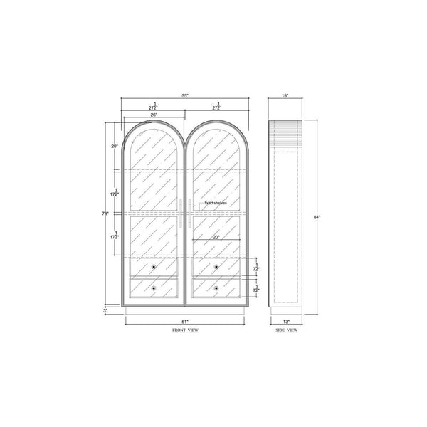 Vannes Double Dome Display Cabinet w/ Glass Doors-Blue Hand Home