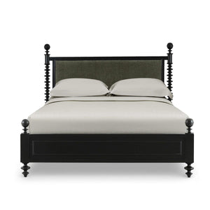 Milano Upholstered Queen Bed in Batavia Black w/ Thames Moss Green Performance Fabric (* adjustable posters)-Blue Hand Home