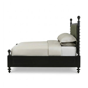 Milano Upholstered Queen Bed in Batavia Black w/ Thames Moss Green Performance Fabric (* adjustable posters)-Blue Hand Home