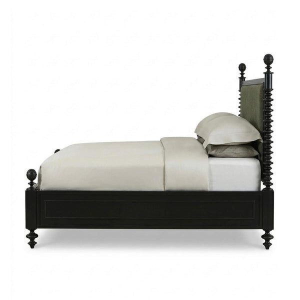 Milano Upholstered Queen Bed in Batavia Black w/ Thames Moss Green Performance Fabric (* adjustable posters)-Blue Hand Home