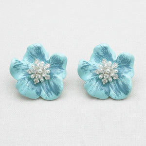Whimsical Floral Gemstone Drop Earrings-Blue Hand Home