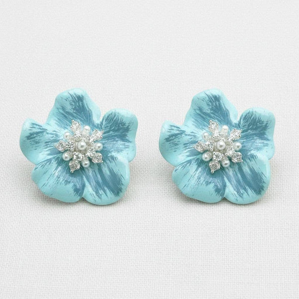 Whimsical Floral Gemstone Drop Earrings-Blue Hand Home