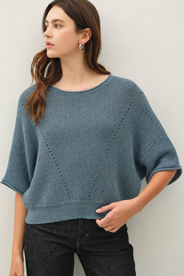POINTELLE DOLMAN SLEEVE CROPPED SWEATER-Blue Hand Home