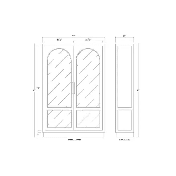 Vannes 2 Door Display Cabinet w/ Glass Shelves in Vintage Black w/ Straw Wash Interior-Blue Hand Home