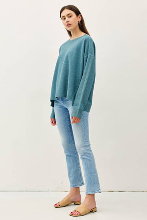 OVERSIZED SLUB YARN SWEATER WITH BACK STITCHING-Blue Hand Home