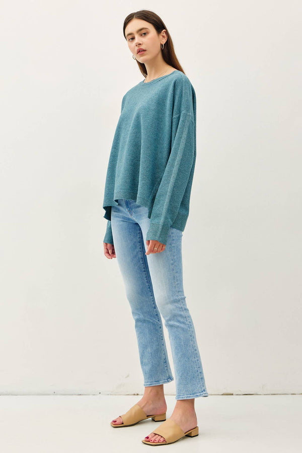 OVERSIZED SLUB YARN SWEATER WITH BACK STITCHING-Blue Hand Home