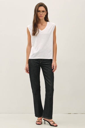 GARMENT DYE COTTON SLUB V-NECK BOXY TANK TEE-Blue Hand Home