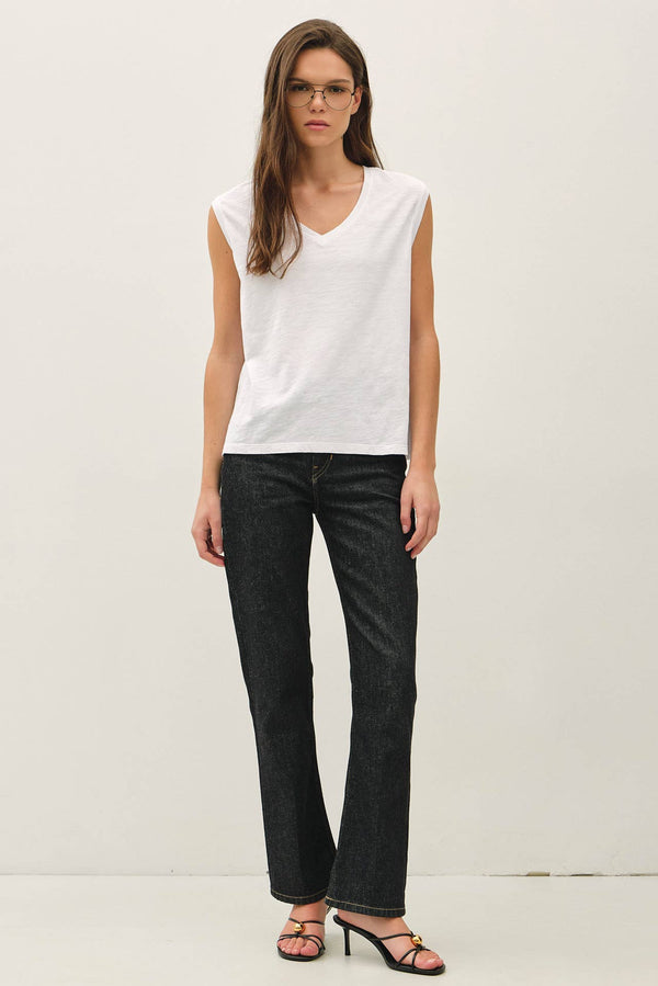 GARMENT DYE COTTON SLUB V-NECK BOXY TANK TEE-Blue Hand Home
