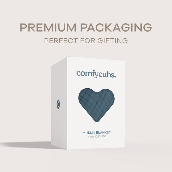 Muslin Blanket for Adults, 6-Layer Bedding by Comfy Cubs-Blue Hand Home