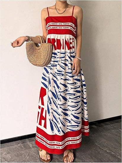 Fresh Sardine Prints Vacation Slip Maxi Dress