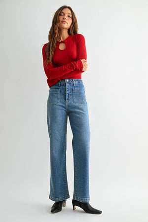 Patch Pocket Wide Leg - Medium Denim - Bp433j