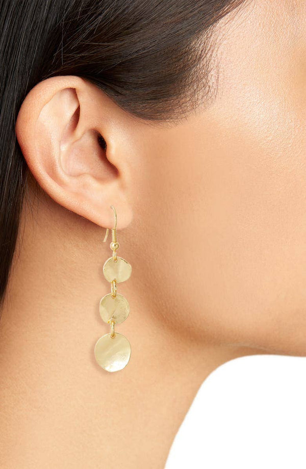 Gold Mini Coin Dangle Earrings-Blue Hand Home