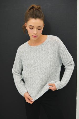 OVERSIZED BOXY CUT CABLE KNIT SWEATER-Blue Hand Home