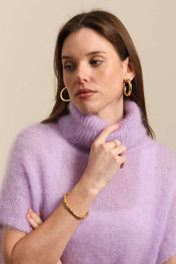 80% Kid Mohair Turtleneck Poncho Sweater: Kaki / One Size-Blue Hand Home