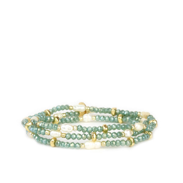 Crystal beaded pearl wrap bracelet-Blue Hand Home