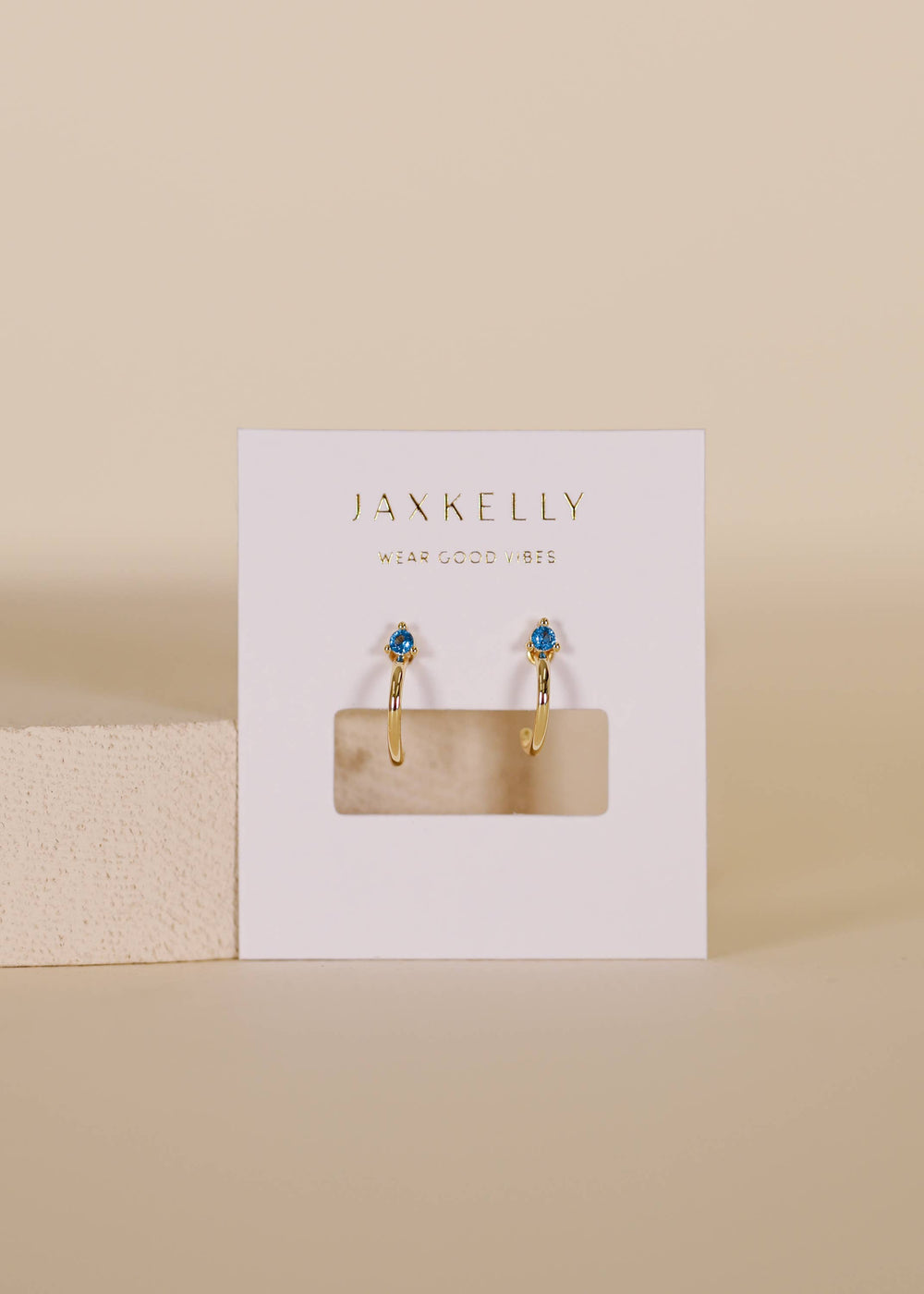 Open Mini Hoop Earrings - 18k Gold - Blue Sapphire-Blue Hand Home