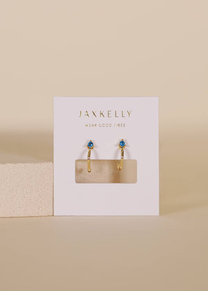 Open Mini Hoop Earrings - 18k Gold - Blue Sapphire-Blue Hand Home