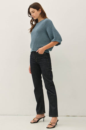 POINTELLE DOLMAN SLEEVE CROPPED SWEATER-Blue Hand Home