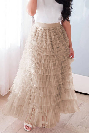 Elastic waist Tulle Tutu Midi Skirt-Blue Hand Home