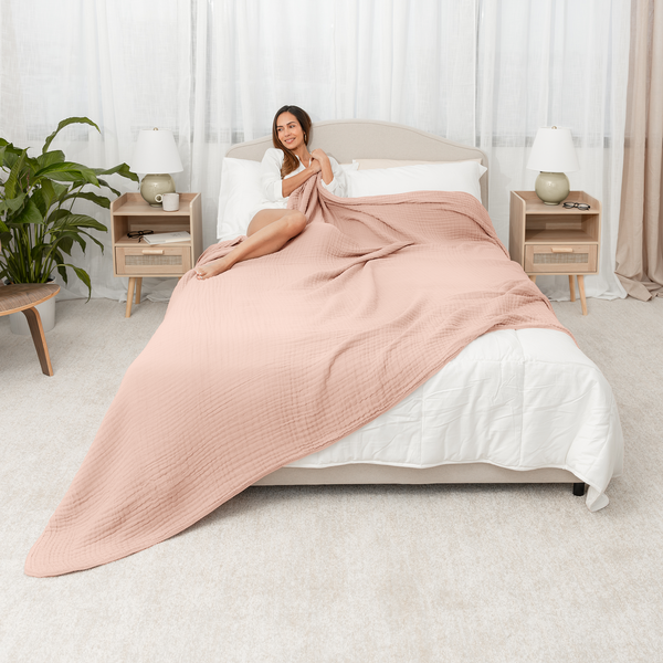 Muslin Blanket for Adults, 6-Layer Bedding by Comfy Cubs-Blue Hand Home