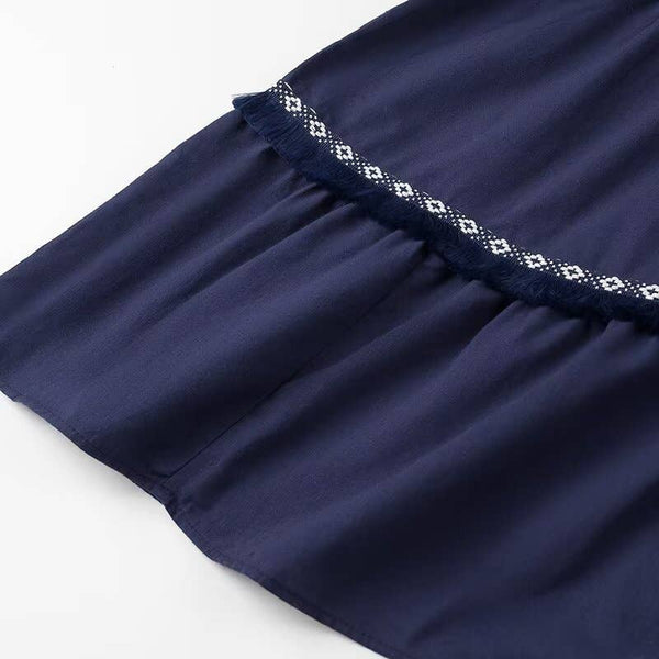 Stylish V-Neck Tassel Panels With Swing Maxi Dresses-Blue Hand Home