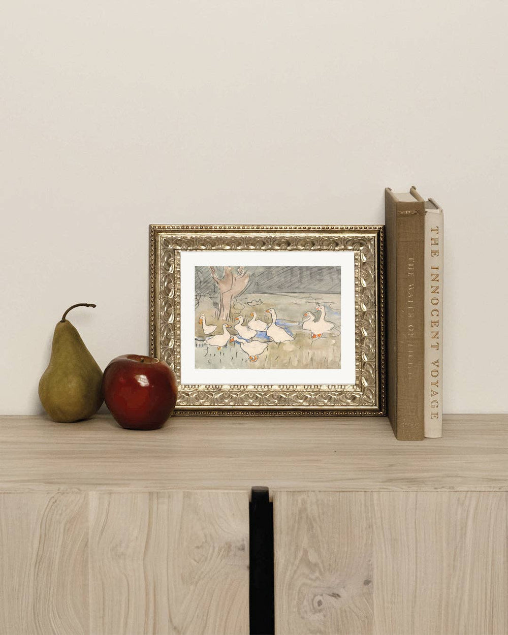 Spring Geese Framed Antique Art-Blue Hand Home
