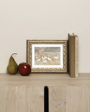 Spring Geese Framed Antique Art-Blue Hand Home