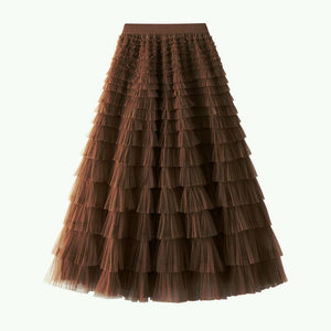 Elastic waist Tulle Tutu Midi Skirt-Blue Hand Home