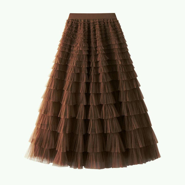 Elastic waist Tulle Tutu Midi Skirt-Blue Hand Home