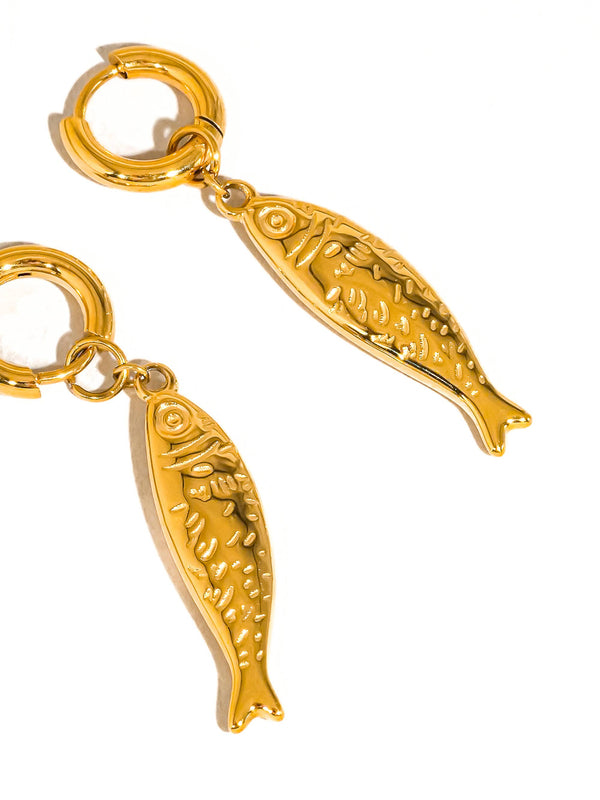 Nibe 18K Gold Non-Tarnish Fish Hoop Earring-Blue Hand Home