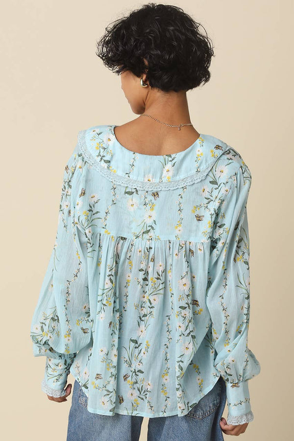 Macie Floral Pintuck Blouse-Blue Hand Home