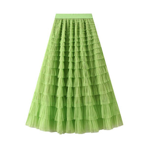 Elastic waist Tulle Tutu Midi Skirt-Blue Hand Home