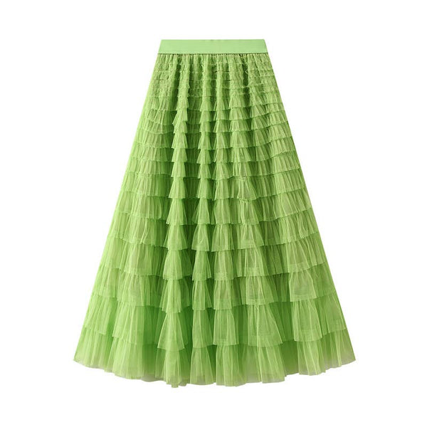 Chic Elastic Waist Tulle Tutu Midi Skirt-Blue Hand Home