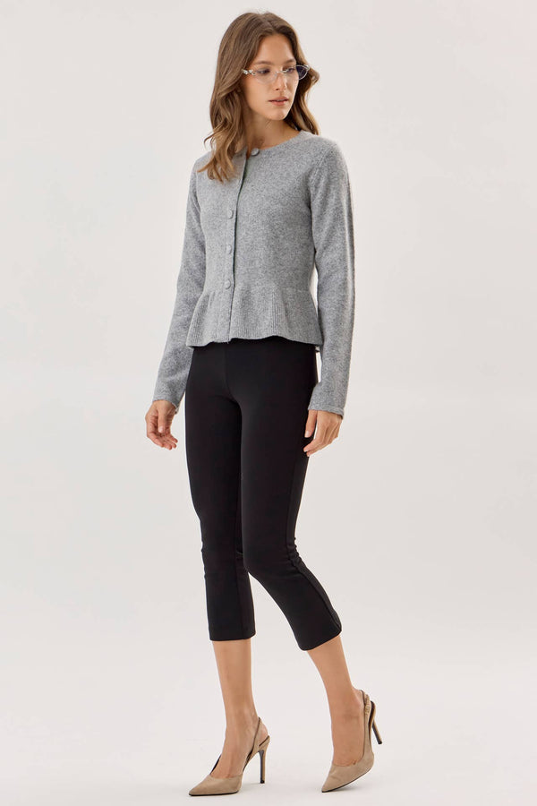 Covered Button Peplum Knit Cardigan