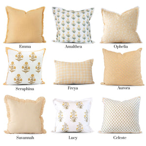 Seraphina Gold Mughal Flower Pillow - Elegant, Decorative-Blue Hand Home