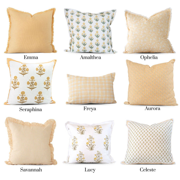 Seraphina Gold Mughal Flower Pillow - Elegant, Decorative-Blue Hand Home