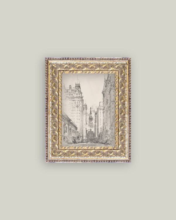 New York Sketch Framed Antique Art-Blue Hand Home