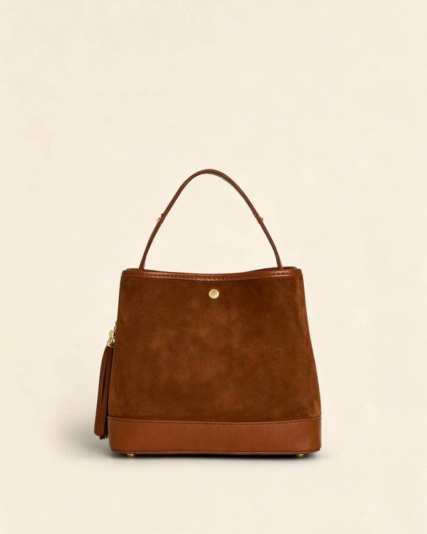 Large Suede Bucket Bag With Genuine Leather Details