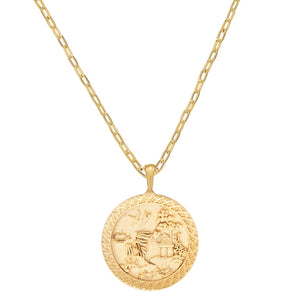 Blue Willow Plate on Gold Dainty Oblong Chain Necklace-Blue Hand Home