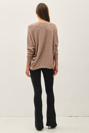 OPEN FRONT DOLMAN SLEEVE SLUB CARDIGAN-Blue Hand Home