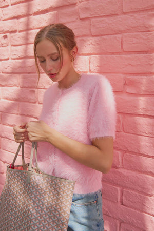 MOHAIR KNIT SHORT SLEEVE SWEATER CARDIGAN MSW11252-Blue Hand Home