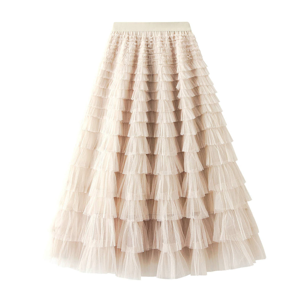 Elastic waist Tulle Tutu Midi Skirt-Blue Hand Home