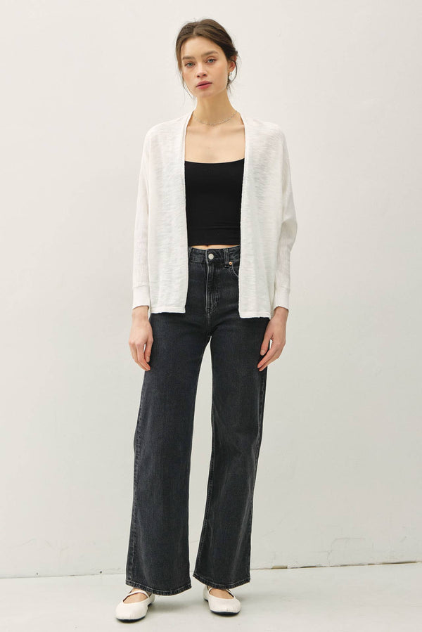 OPEN FRONT DOLMAN SLEEVE SLUB CARDIGAN-Blue Hand Home