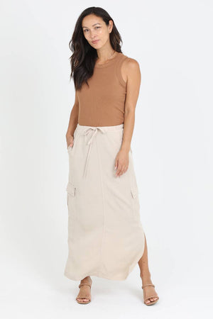 N6373-ASIS TENCEL CARGO POCKET MAXI SKIRT-Blue Hand Home