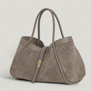 Genuine Suede And Togo Leather Bag, Made In Italy With Strap: Taupe