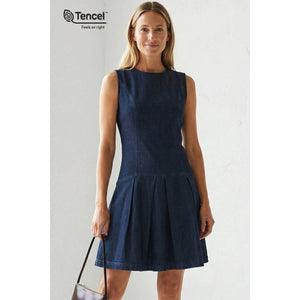 Drop Waist Mini Denim Dress-Blue Hand Home