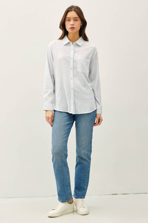 Pinstripe Cotton Button Up W/ Front Chest Pocket