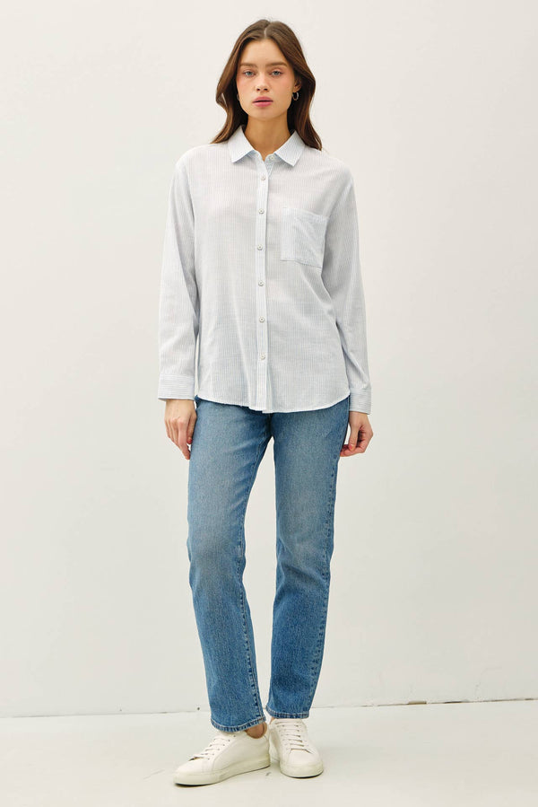 Pinstripe Cotton Button Up W/ Front Chest Pocket